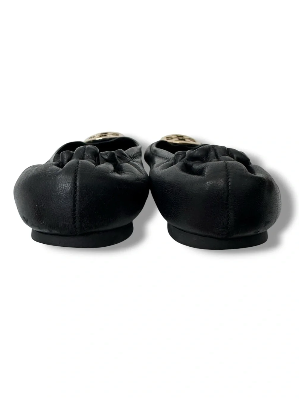 Tory Burch Reva Ballet Flats Women’s Size 8 Black Leather Gold Logo Shoes